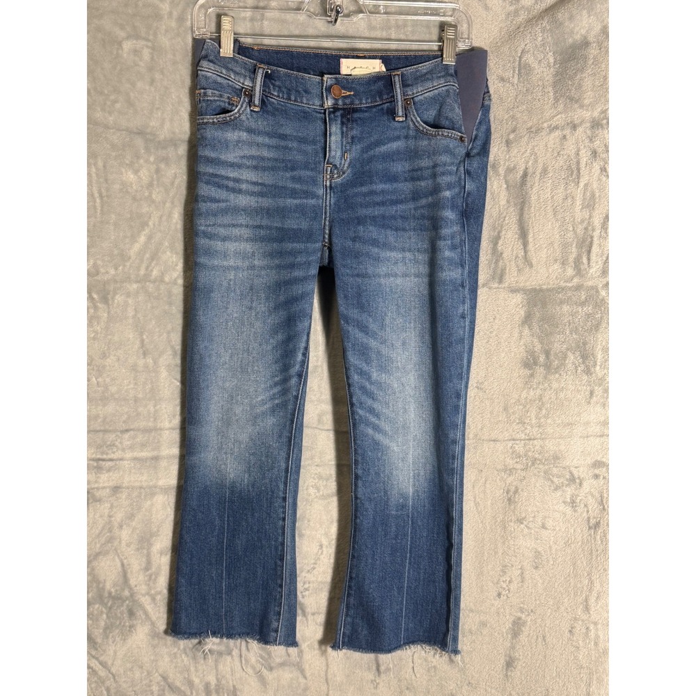 Hatch Blue Cropped Ankle Jeans with Raw Hem